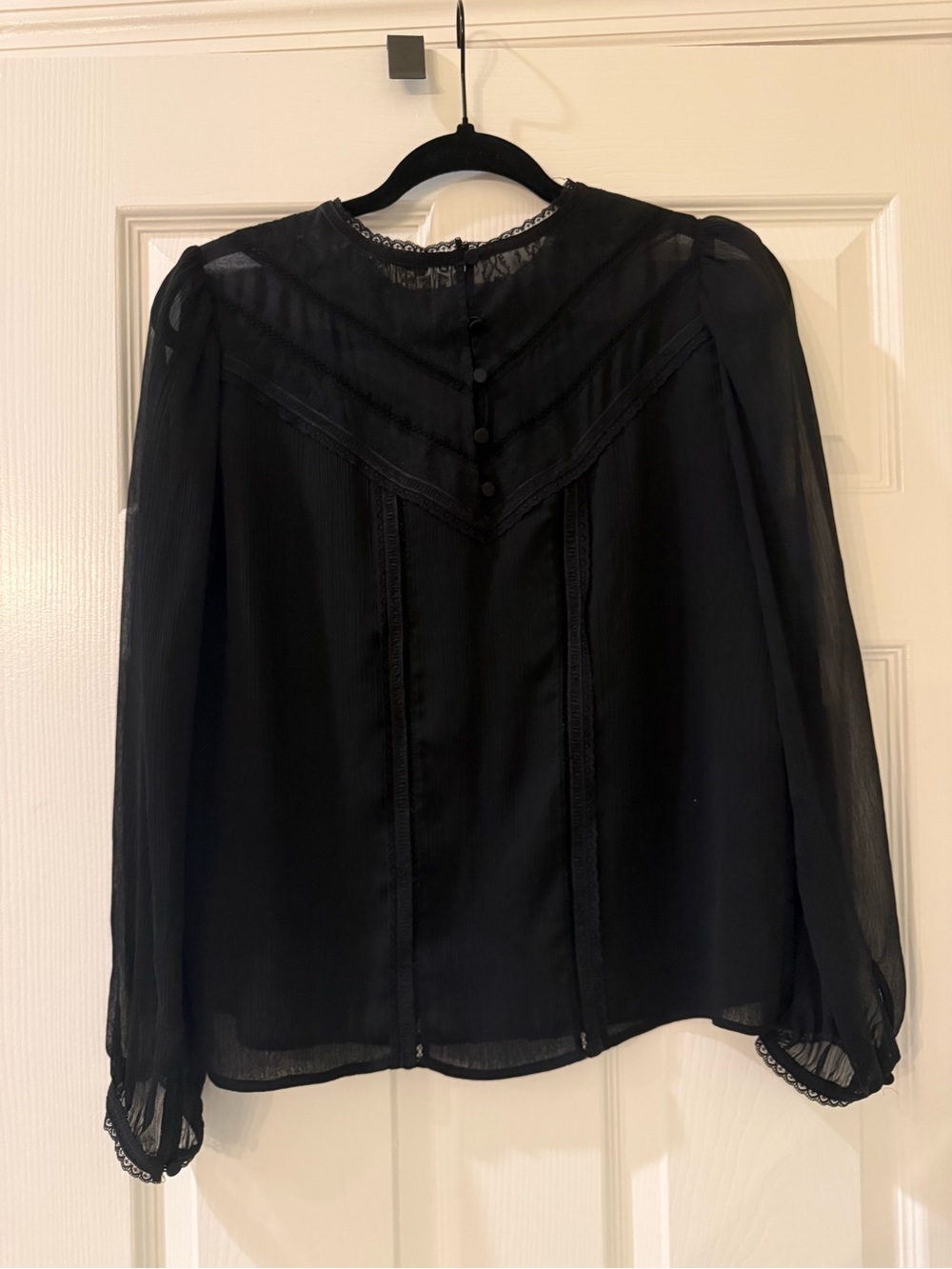 Alice + Olivia Black Sheer Long-Sleeve Blouse - Picture 4 of 9